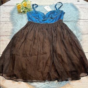 NWT Interlude Silk Blend Blue Brown Sparkle Mini Dress sz S
